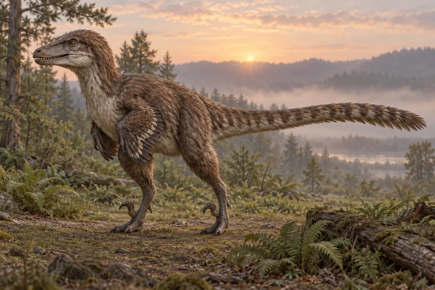 Illustrative reconstruction of Achillobator giganticus; covering, colors and unpreserved anatomy are hypotheses.
