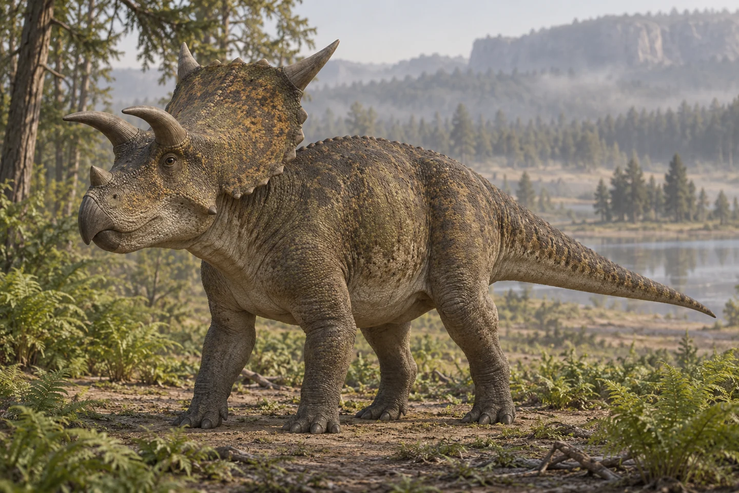 Illustrative reconstruction of Agujaceratops; colors, soft tissues and missing anatomy remain interpretive.
