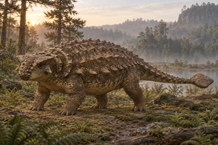 Illustrative reconstruction of Akainacephalus johnsoni; colors, soft tissues and missing anatomy remain interpretive.