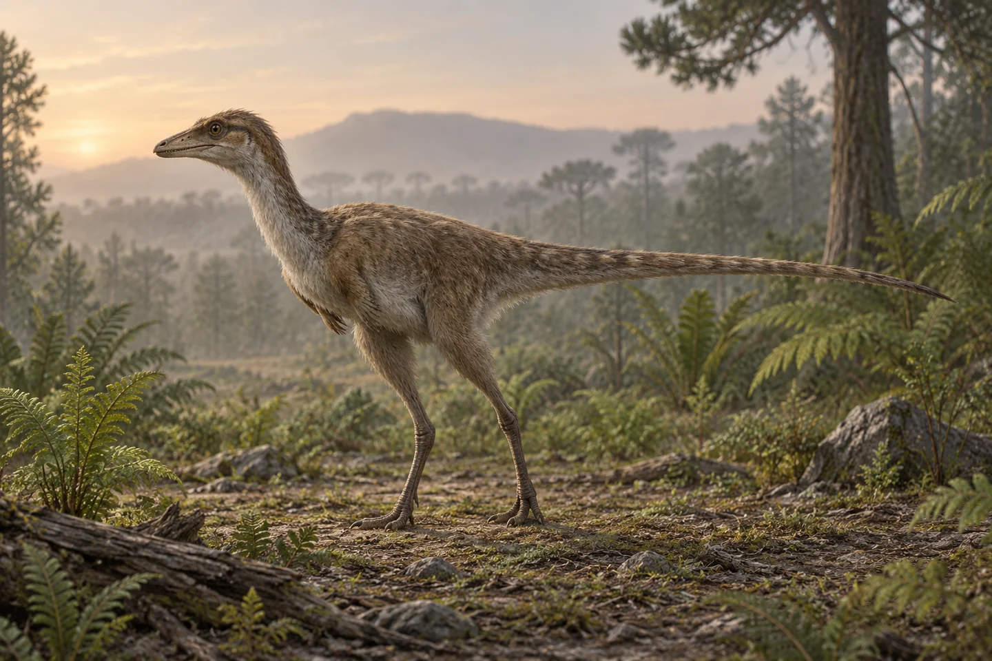 Illustrative reconstruction of Alvarezsaurus calvoi; covering, colors and unpreserved anatomy are hypotheses.