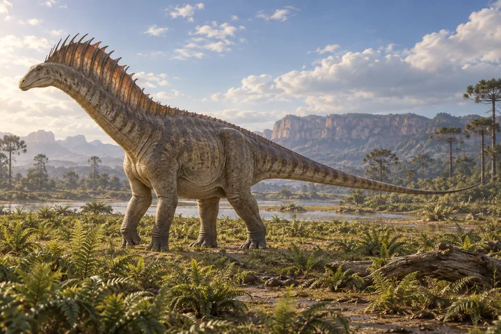 Artistic reconstruction of Amargasaurus; colors and soft tissues are illustrative.