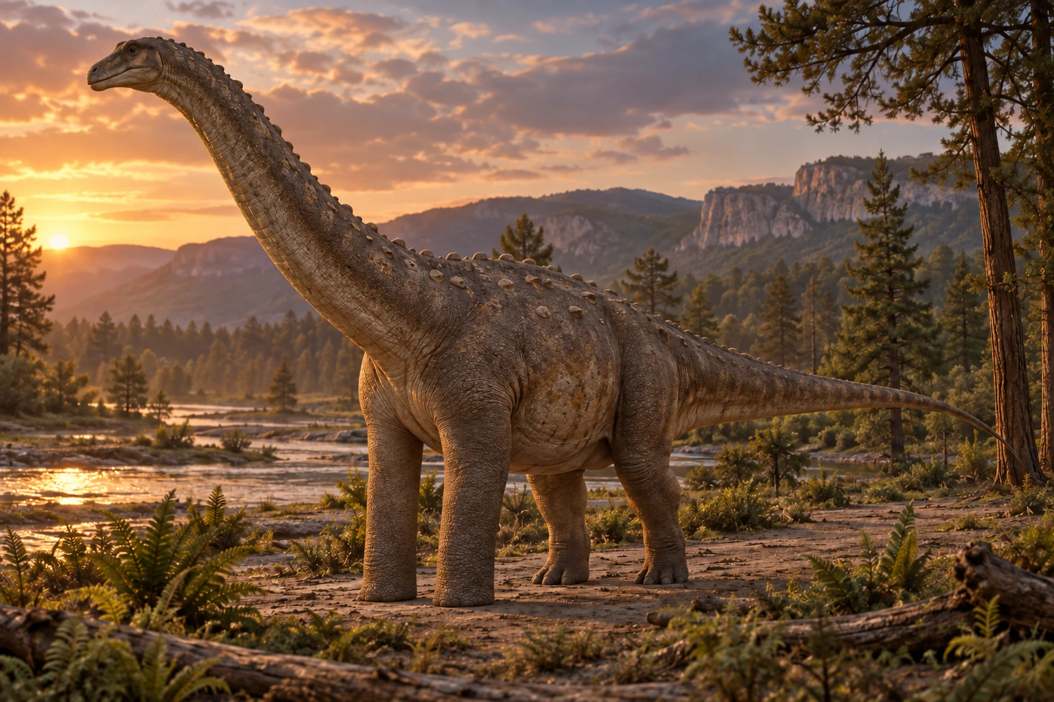Illustrative reconstruction of Ampelosaurus atacis; missing anatomy, pose, skin and colors are hypotheses.