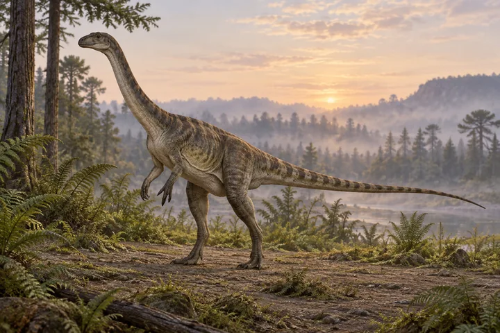 Artistic reconstruction of Anchisaurus; colors and soft tissues are illustrative.