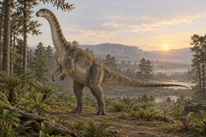 Artistic reconstruction of Antetonitrus; colors and soft tissues are illustrative.