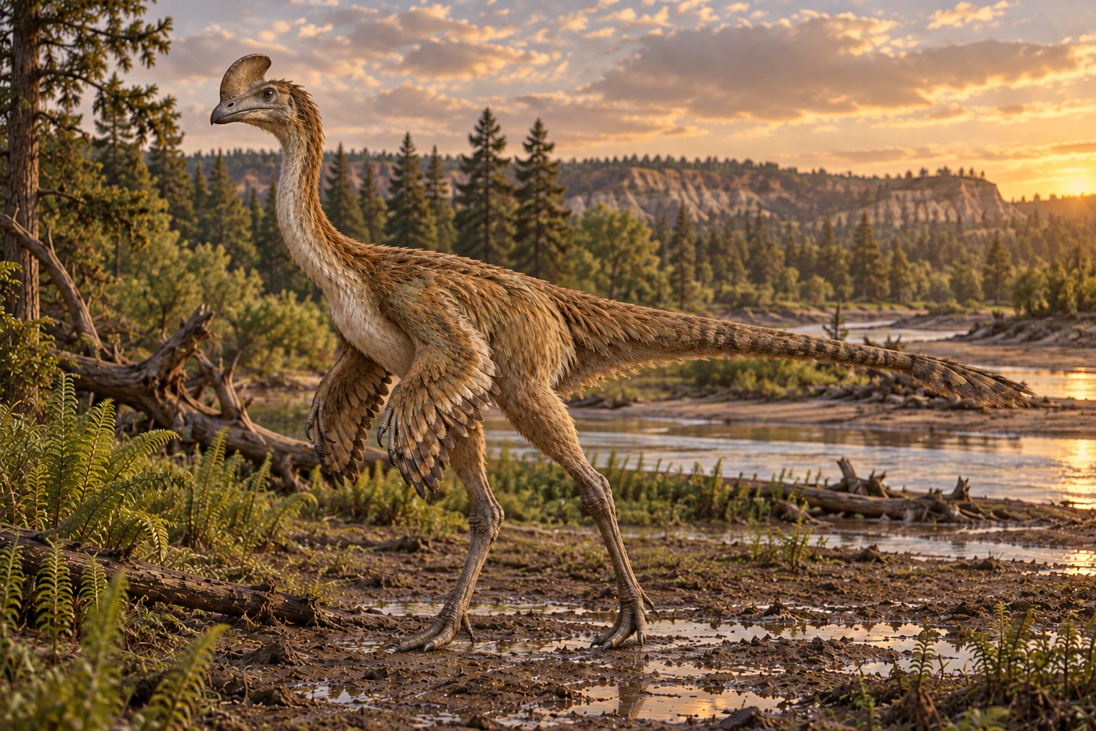 Illustrative reconstruction of Anzu wyliei; missing anatomy, pose, skin and colors are hypotheses.