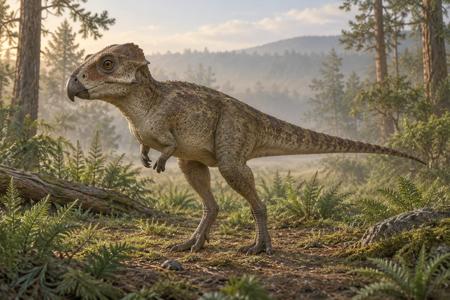 Artistic reconstruction of Aquilops; its body, skin and colors are comparative interpretations.