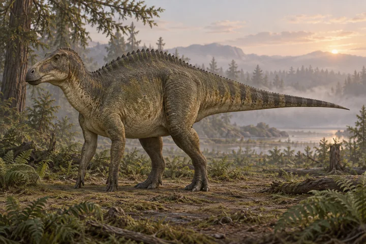 Illustrative reconstruction of Bactrosaurus; colors, soft tissues and restored details remain interpretive.
