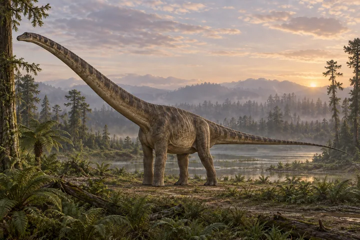 Artistic reconstruction of Barosaurus; colors and soft tissues are illustrative.