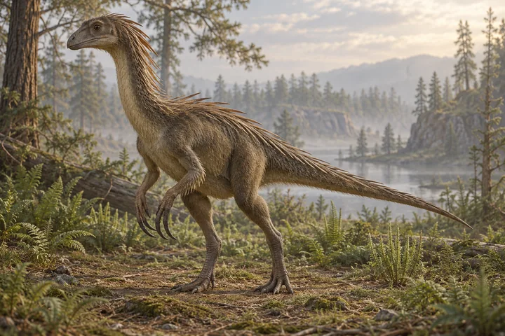 Artistic reconstruction of Beipiaosaurus; colors and restored soft tissues are illustrative.