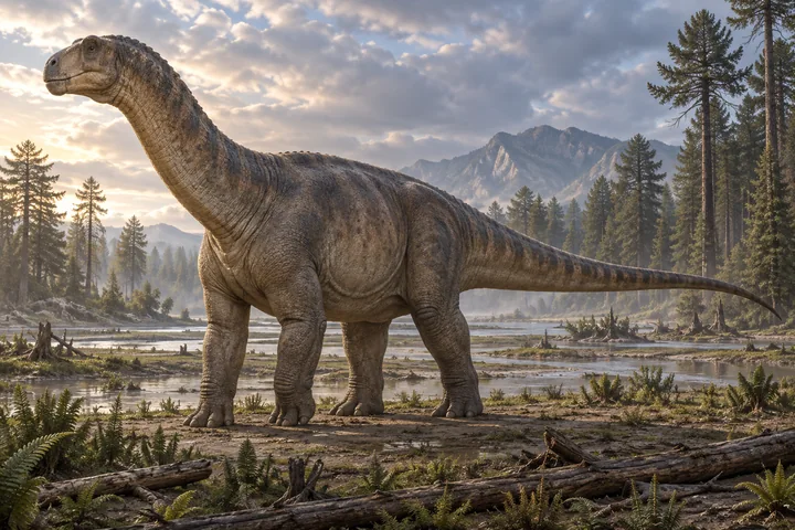 Artistic reconstruction of Camarasaurus; colors and soft tissues are illustrative.