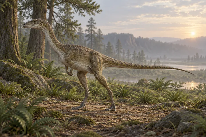 Illustrative reconstruction of Chindesaurus bryansmalli; missing anatomy, covering and colors are hypotheses.