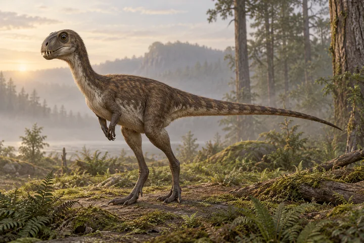 Illustrative reconstruction of Daemonosaurus chauliodus; missing anatomy, covering and colors are hypotheses.
