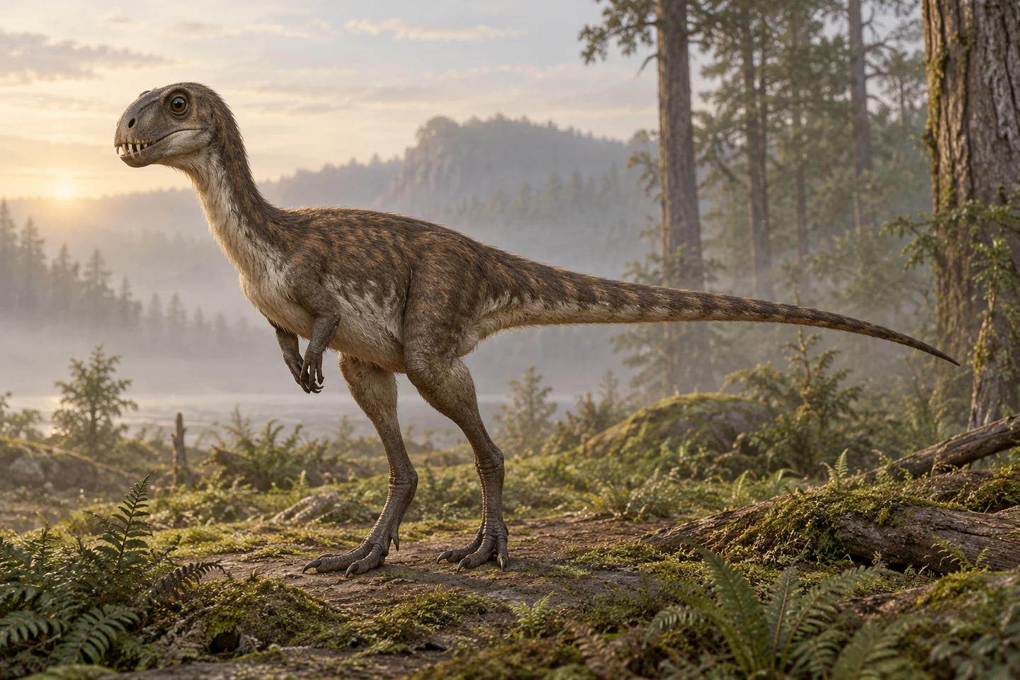 Illustrative reconstruction of Daemonosaurus chauliodus; missing anatomy, covering and colors are hypotheses.