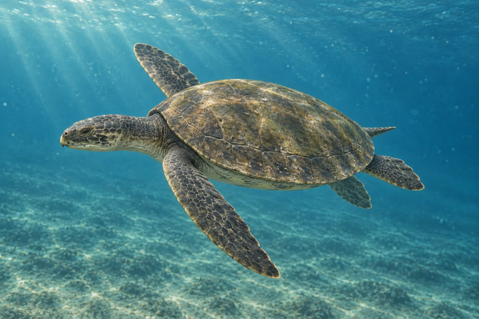 Illustrative life reconstruction of Desmatochelys in its interpreted aquatic environment.