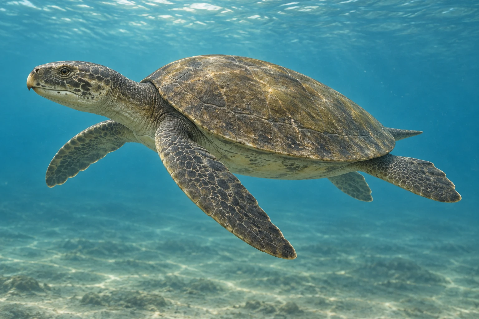 Illustrative life reconstruction of Desmatochelys in a period-appropriate environment; coloration and missing anatomy are interpretations.