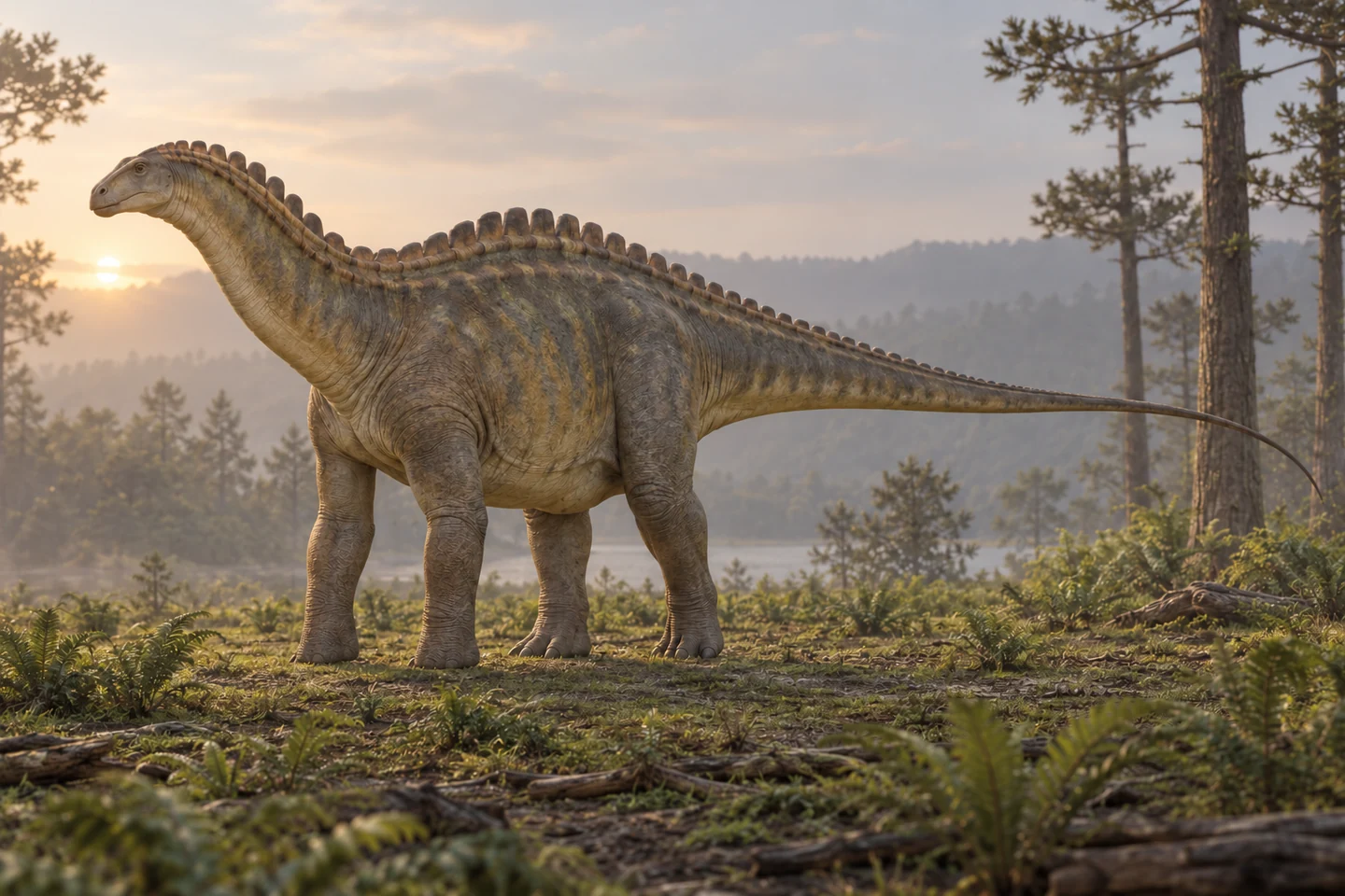 Artistic reconstruction of Dicraeosaurus; colors and soft tissues are illustrative.