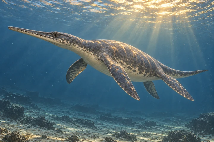 Illustrative life reconstruction of Dolichorhynchops in its interpreted aquatic environment.