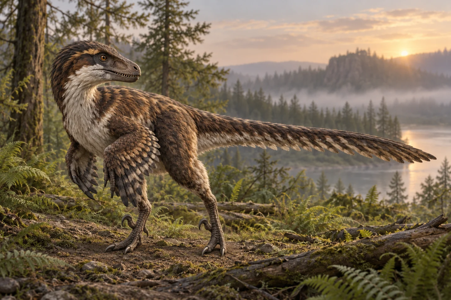Illustrative reconstruction of Dromaeosaurus albertensis; restored covering and colors are scenarios.