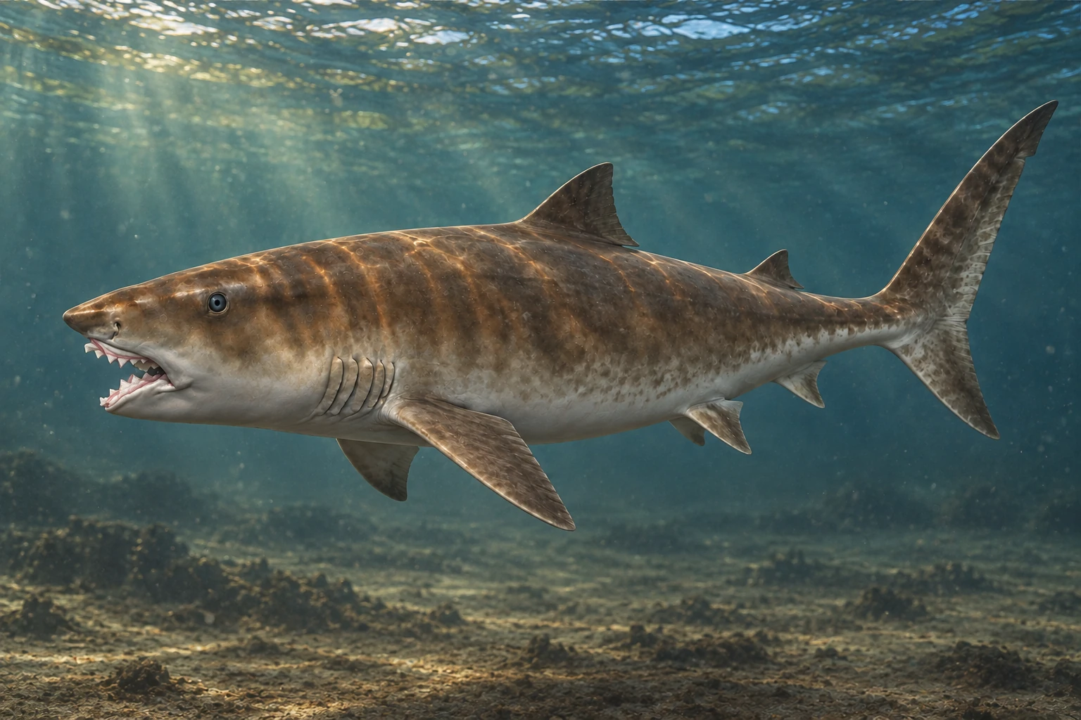 Illustrative life reconstruction of Edestus in its interpreted aquatic environment.
