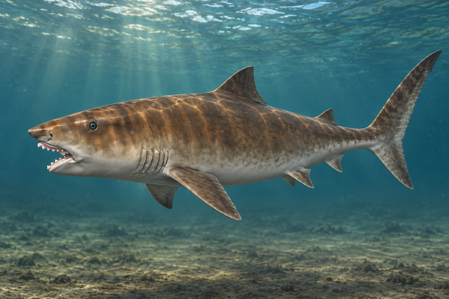 Illustrative life reconstruction of Edestus in a period-appropriate environment; coloration and missing anatomy are interpretations.