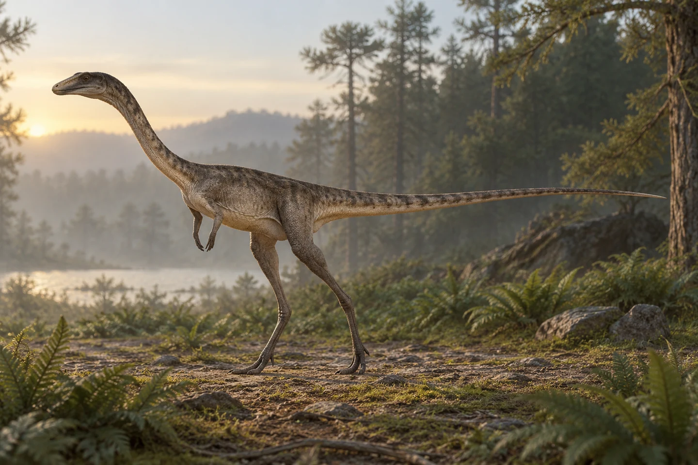 Illustrative reconstruction of Elaphrosaurus bambergi; missing anatomy, covering and colors are hypotheses.