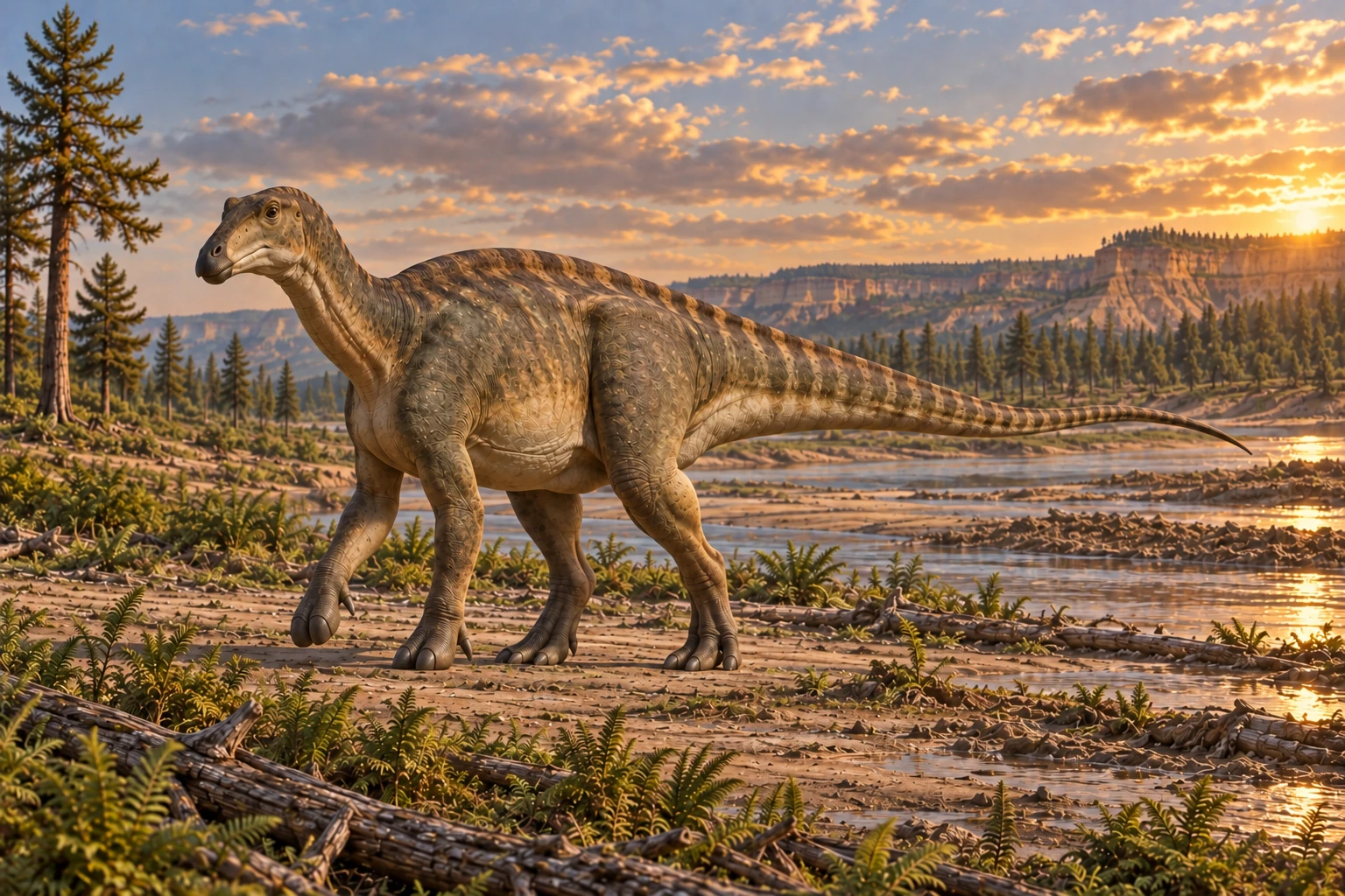 Illustrative reconstruction of Eolambia caroljonesa; missing anatomy, pose, skin and colors are hypotheses.