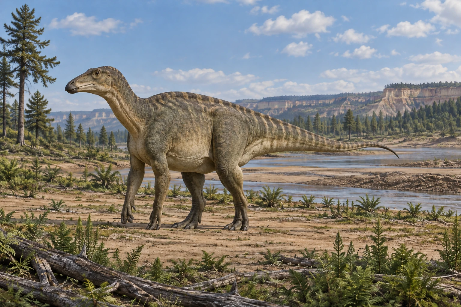 Illustrative life reconstruction of Eolambia in a period-appropriate environment; coloration and missing anatomy are interpretations.