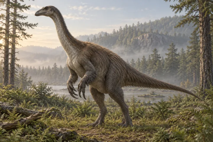Artistic reconstruction of Erlikosaurus; colors and restored soft tissues are illustrative.