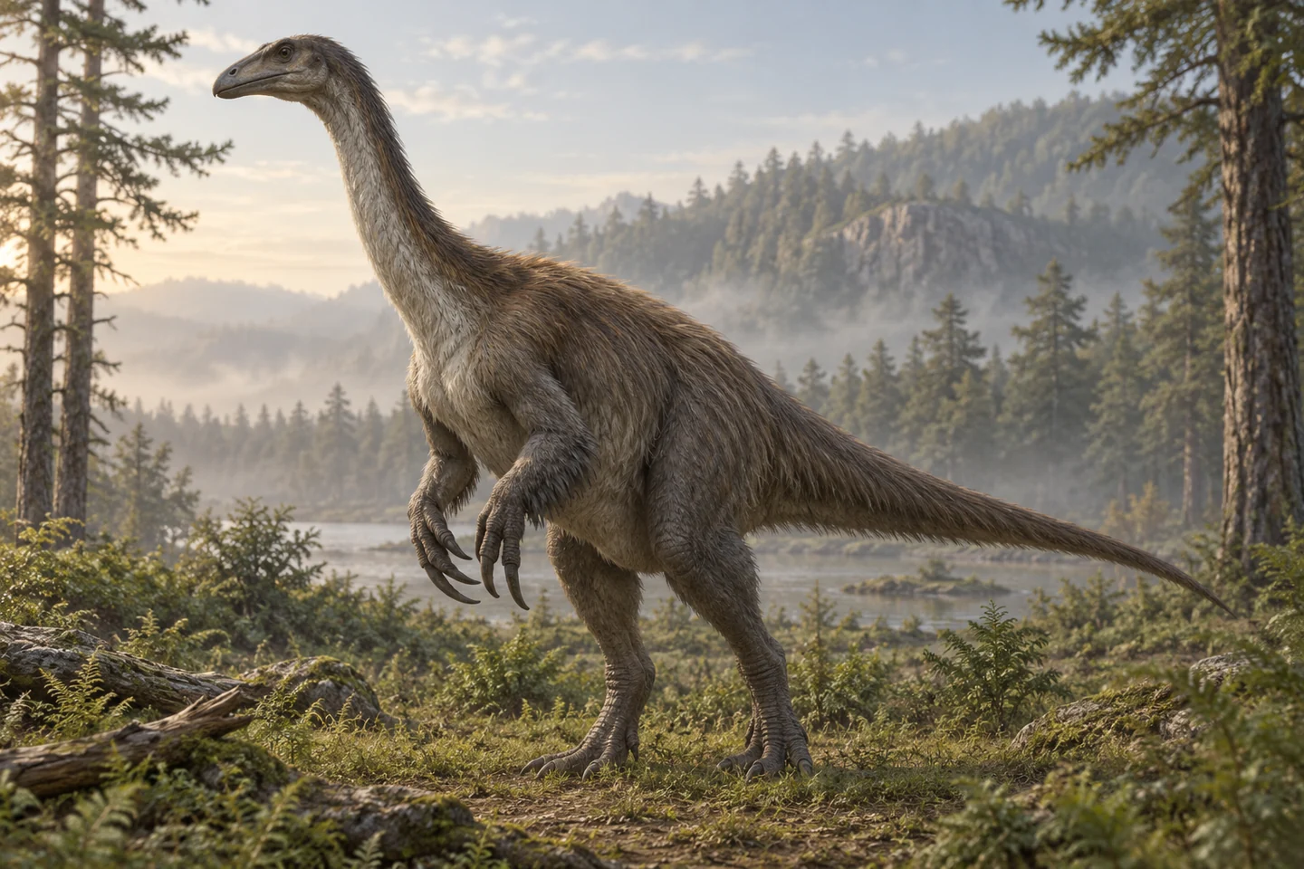 Artistic reconstruction of Erlikosaurus; colors and restored soft tissues are illustrative.
