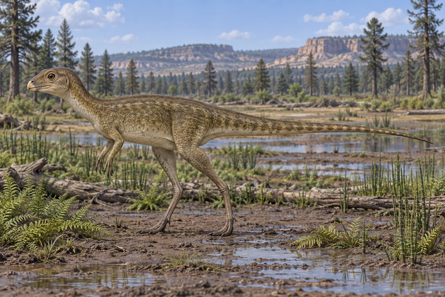 Illustrative life reconstruction of Fruitadens in a period-appropriate environment; coloration and missing anatomy are interpretations.
