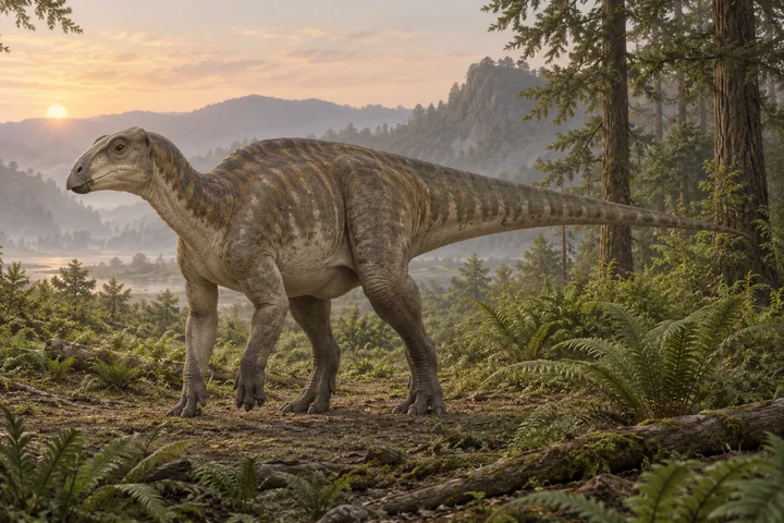 Artistic reconstruction of Fukuisaurus; colors and soft tissues are illustrative.