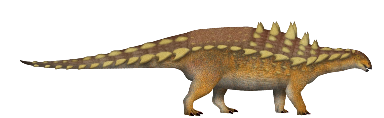 Side-view life reconstruction of Gastonia burgei showing shoulder spikes, pelvic armor and an unclubbed tail.