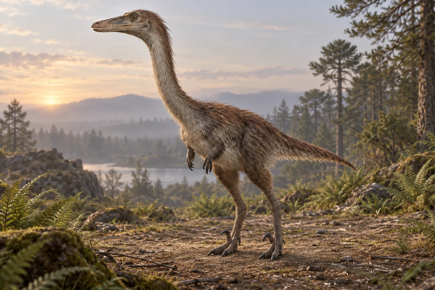 Illustrative reconstruction of Halszkaraptor escuilliei; covering, colors and unpreserved anatomy are hypotheses.