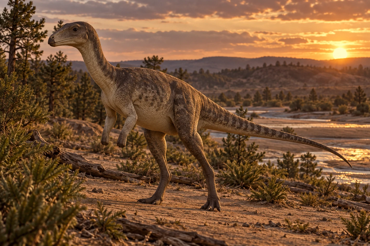 Illustrative reconstruction of Haya griva; missing anatomy, pose, skin and colors are hypotheses.