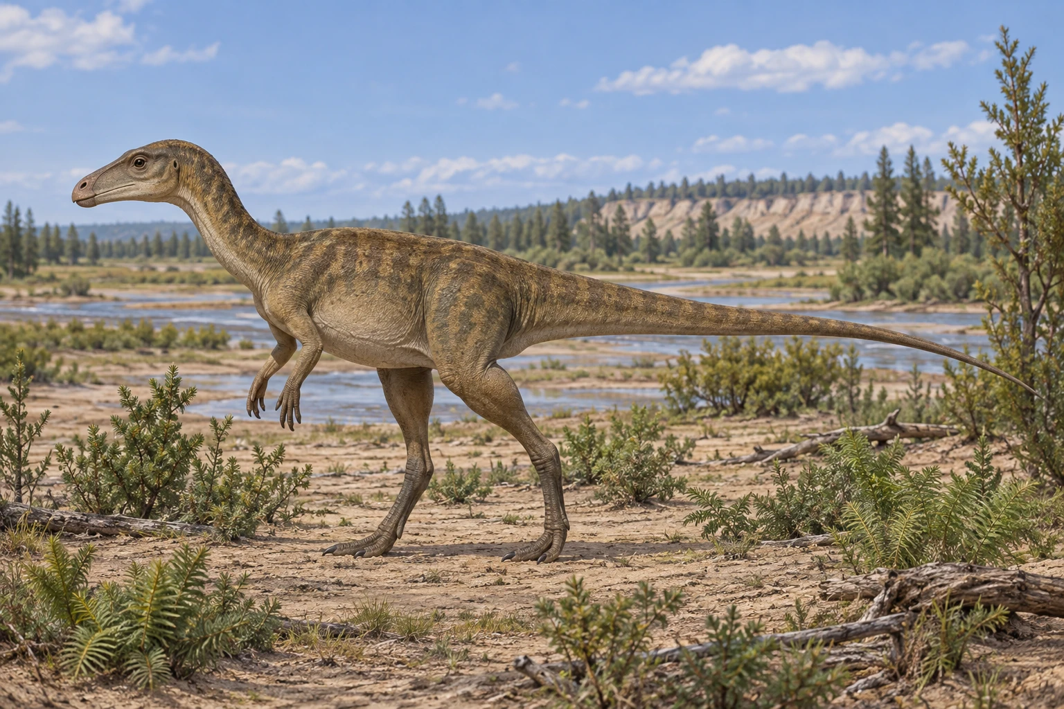 Illustrative life reconstruction of Haya in a period-appropriate environment; coloration and missing anatomy are interpretations.