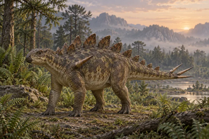 Artistic reconstruction of Huayangosaurus; colors and soft tissues are illustrative.