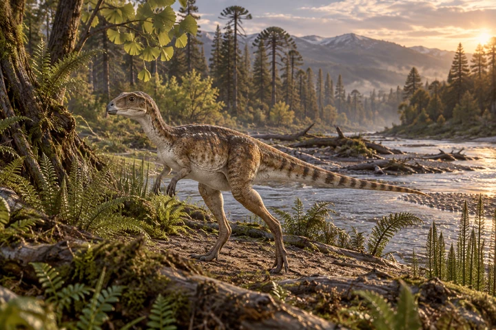 Illustrative reconstruction of Leaellynasaura amicagraphica; missing anatomy, pose and colors are hypotheses.