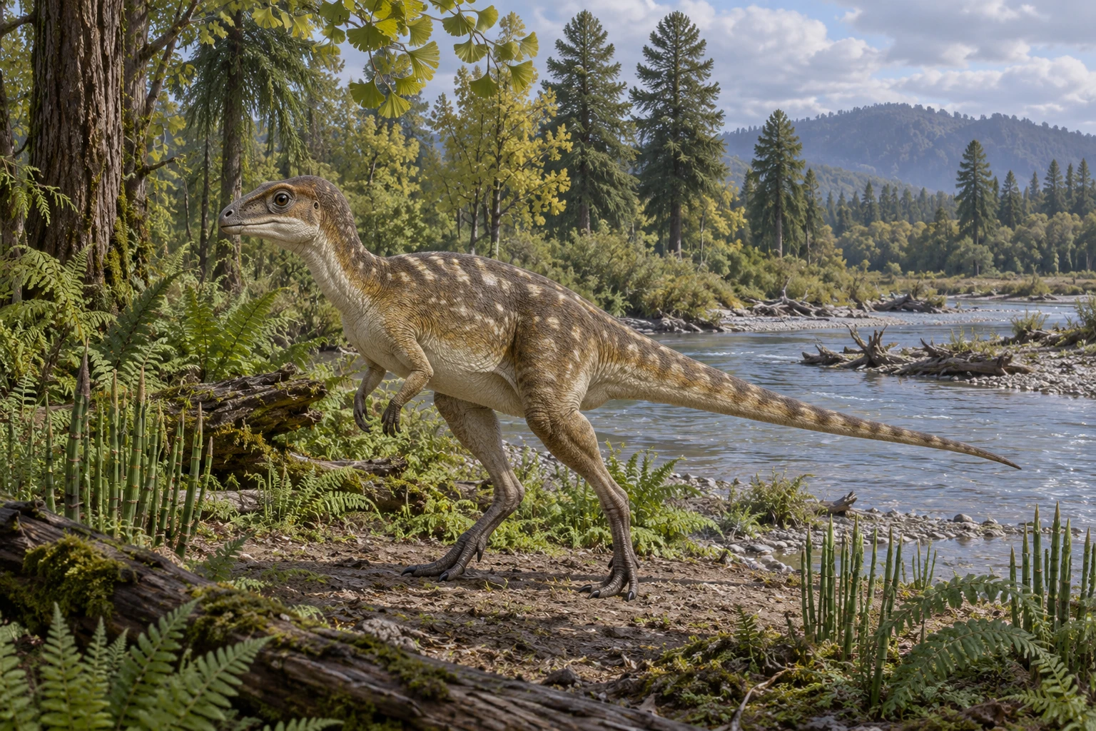 Illustrative life reconstruction of Leaellynasaura in a period-appropriate environment; coloration and missing anatomy are interpretations.