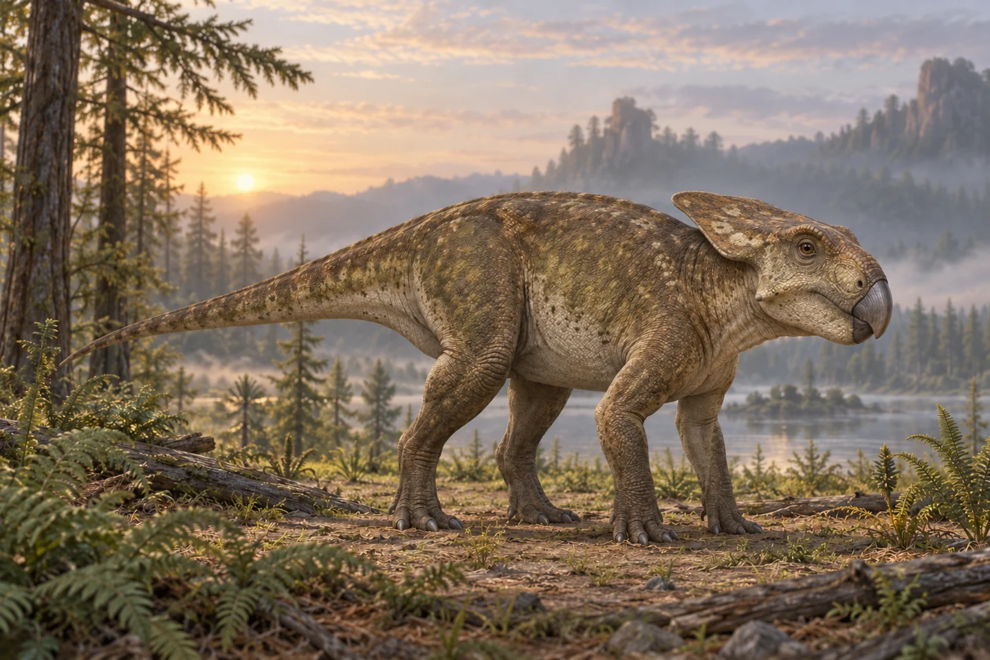 Illustrative reconstruction of Leptoceratops; colors, soft tissues and restored details remain interpretive.