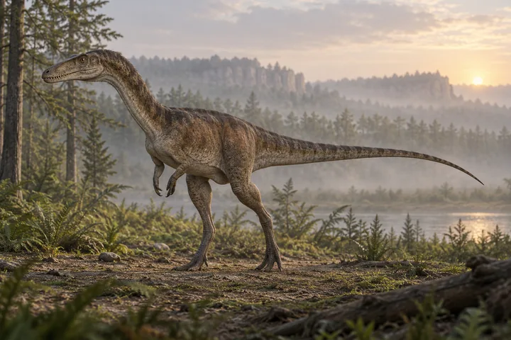 Illustrative reconstruction of Liliensternus liliensterni; missing anatomy, covering and colors are hypotheses.