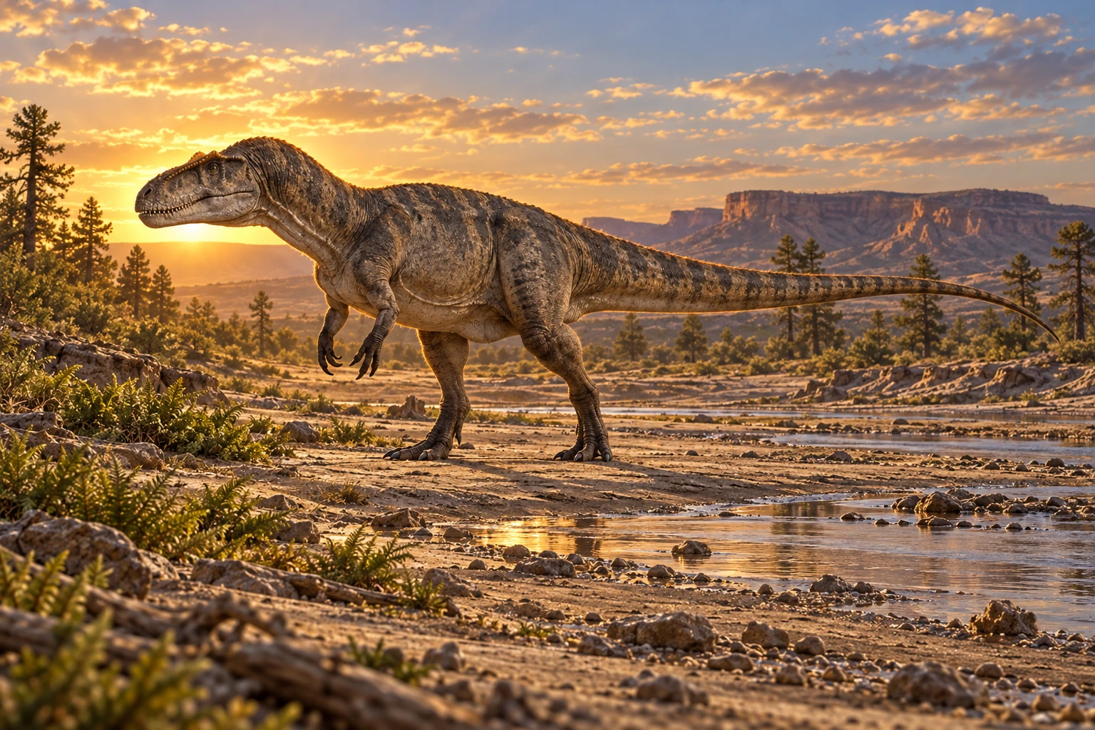 Illustrative reconstruction of Mapusaurus roseae; missing anatomy, pose, skin and colors are hypotheses.