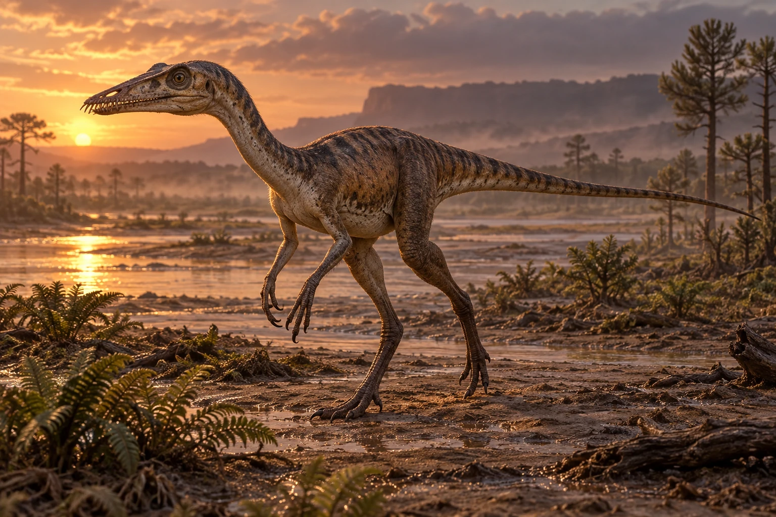 Illustrative reconstruction of Masiakasaurus knopfleri; missing anatomy, pose, skin and colors are hypotheses.