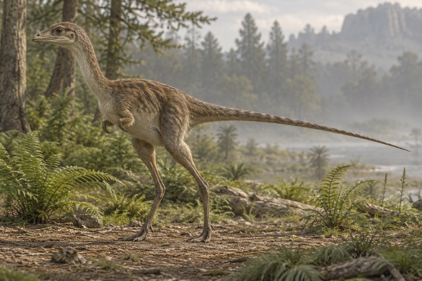 Illustrative reconstruction of Mononykus olecranus; missing anatomy, covering and colors are hypotheses.