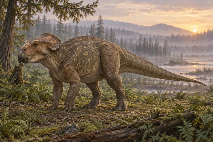 Illustrative reconstruction of Montanoceratops; colors, soft tissues and restored details remain interpretive.