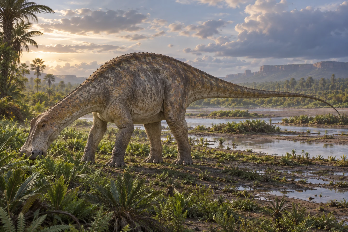 Illustrative reconstruction of Nigersaurus with a broad muzzle, relatively short neck and four supporting legs.