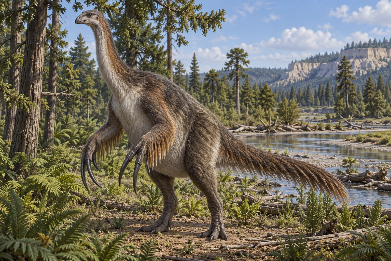 Illustrative life reconstruction of Nothronychus in a period-appropriate environment; coloration and missing anatomy are interpretations.