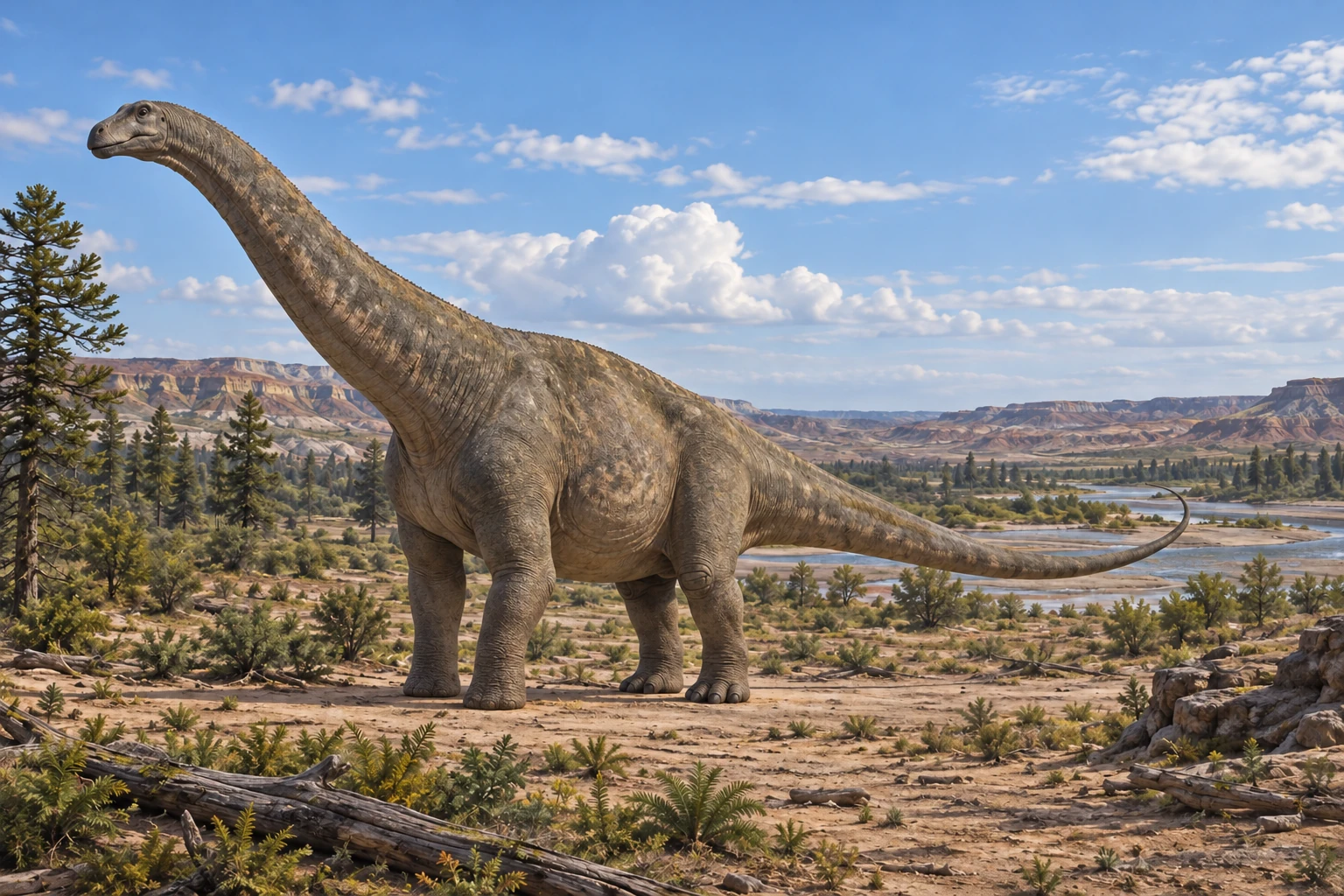 Illustrative life reconstruction of Notocolossus in a period-appropriate environment; coloration and missing anatomy are interpretations.