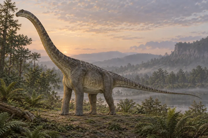 Artistic reconstruction of Omeisaurus; colors and soft tissues are illustrative.