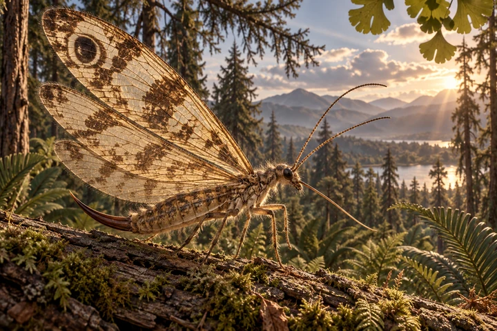 Illustrative reconstruction of Oregramma; incomplete anatomy, pose and colors are hypotheses.