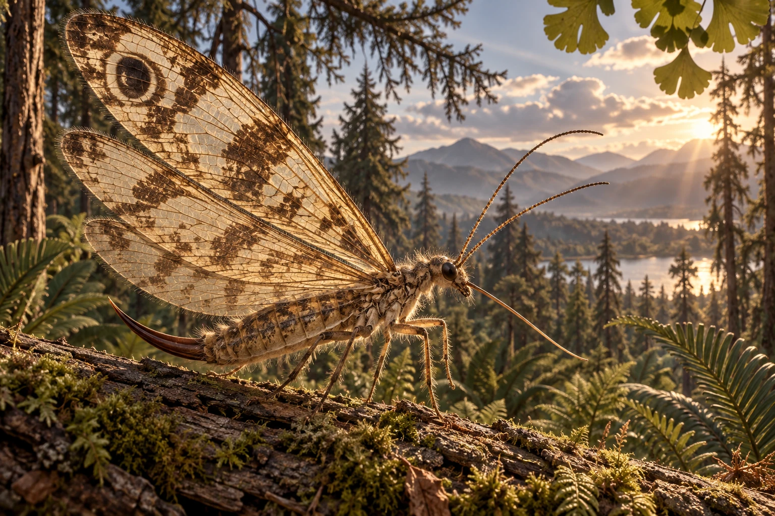 Illustrative reconstruction of Oregramma; incomplete anatomy, pose and colors are hypotheses.